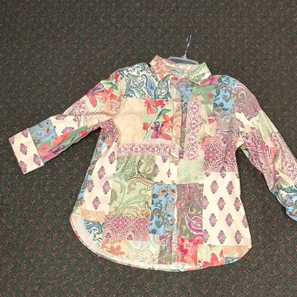 Colorful 3/4 Sleeve Women's Patchwork Shirt